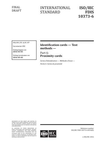 ISO/IEC 10373-6:2016 - Identification cards -- Test methods