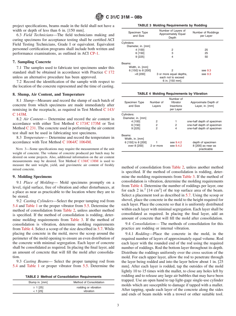 ASTM C31/C31M-08b - Standard Practice for Making and Curing Concrete Test Specimens in the Field