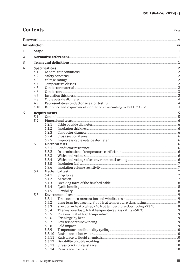 ISO 19642-6:2019 ISO 19642-6:2019 - Road vehicles — Automotive cables — Part 6: Dimensions and requirements for 600 V a.c. or 900 V d.c. and 1 000 V a.c. or 1 500 V d.c. single core aluminium conductor cables
Released:1/30/2019 - Page 3 preview