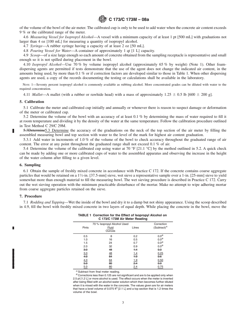 REDLINE ASTM C173/C173M-08a - Standard Test Method for Air Content of Freshly Mixed Concrete by the Volumetric Method