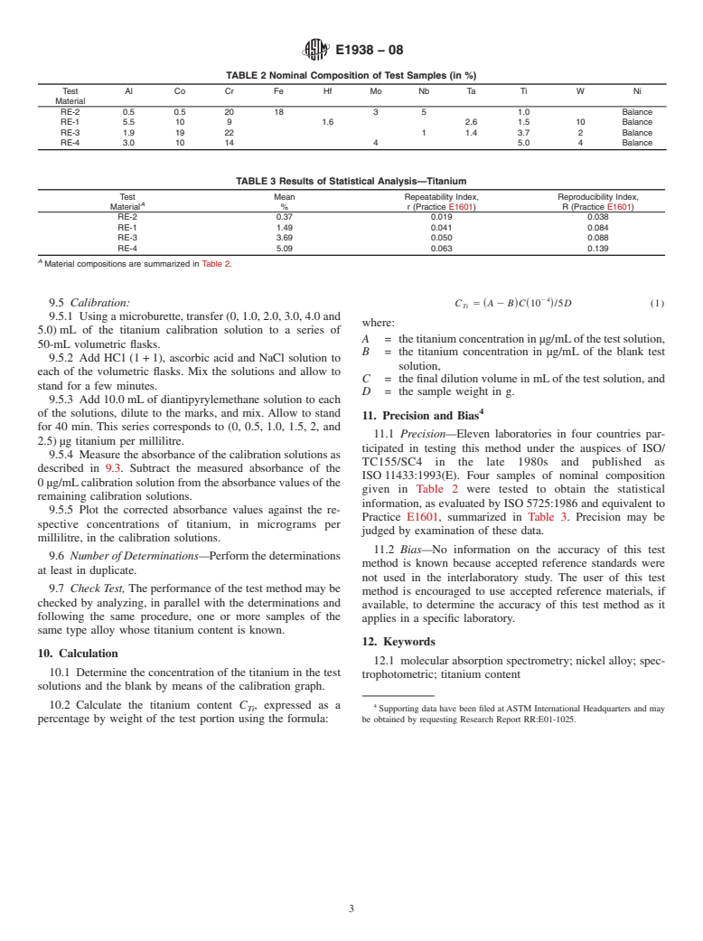 ASTM E1938-08 - Standard Test Method for Determination of Titanium in Nickel Alloys by Diantipyrylmethane Molecular Absorption Spectrometry