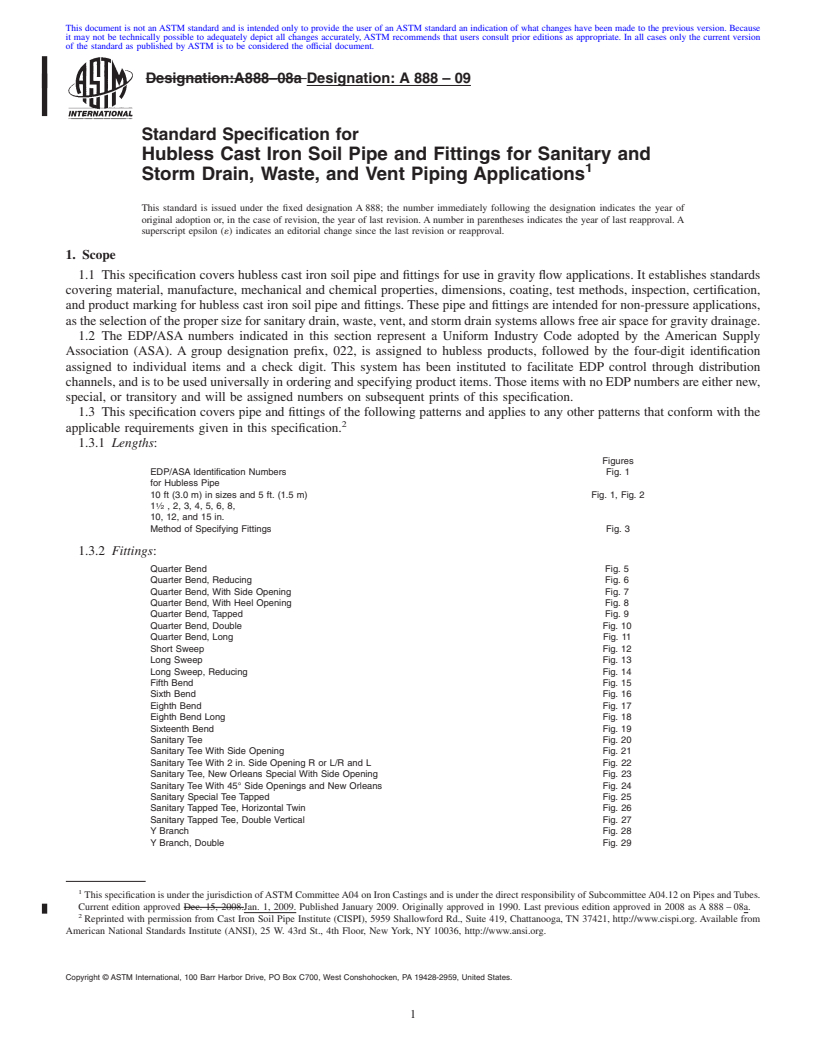 REDLINE ASTM A888-09 - Standard Specification for Hubless Cast Iron Soil Pipe and Fittings for Sanitary and Storm Drain, Waste, and Vent Piping Applications