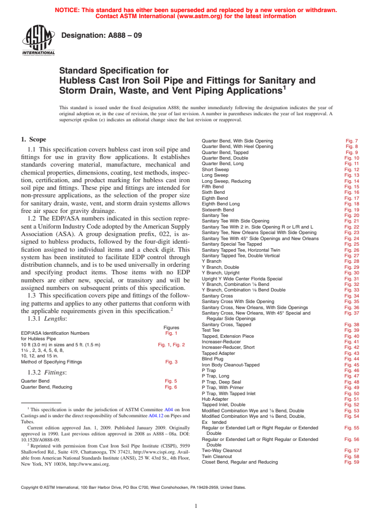 ASTM A888-09 - Standard Specification for Hubless Cast Iron Soil Pipe and Fittings for Sanitary and Storm Drain, Waste, and Vent Piping Applications