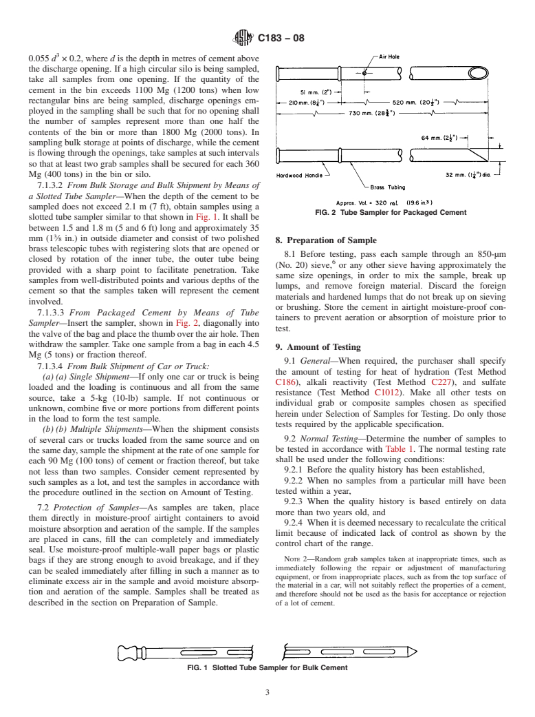 ASTM C183-08 - Standard Practice for Sampling and the Amount of Testing of Hydraulic Cement