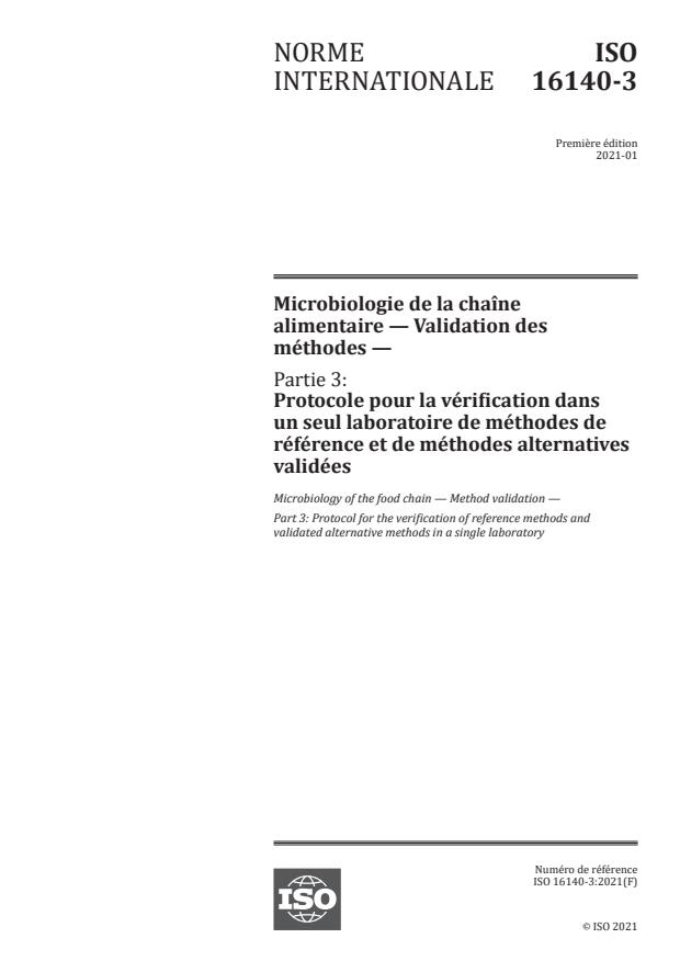 ISO 16140-3:2021 - Microbiologie de la chaîne alimentaire -- Validation des méthodes