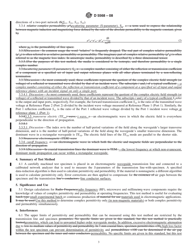 REDLINE ASTM D5568-08 - Standard Test Method for Measuring Relative Complex Permittivity and Relative Magnetic Permeability of Solid Materials at Microwave Frequencies