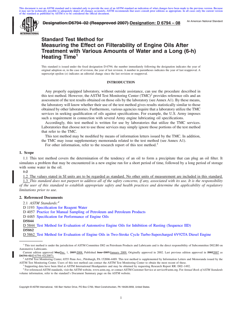 REDLINE ASTM D6794-08 - Standard Test Method for Measuring the Effect on Filterability of Engine Oils After Treatment with Various Amounts of Water and a Long (6-h) Heating Time