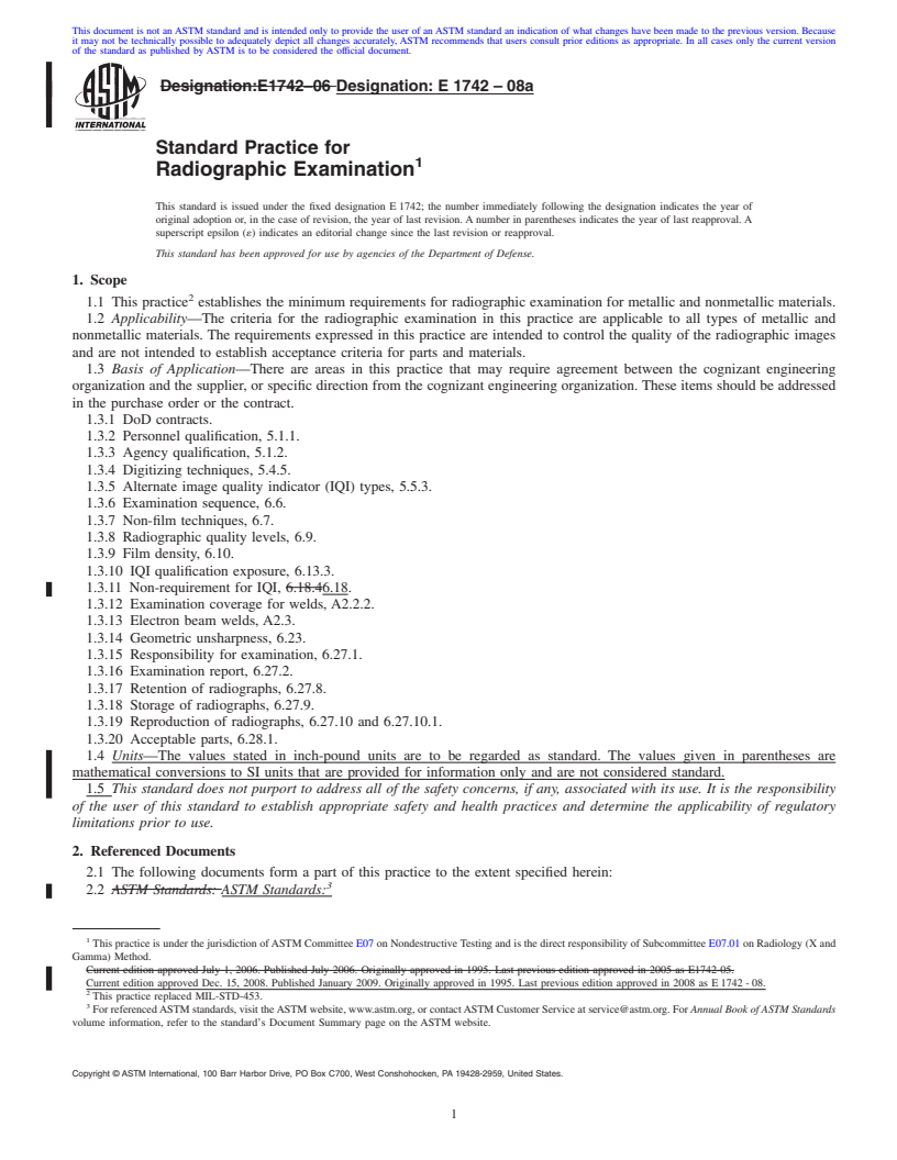 REDLINE ASTM E1742-08a - Standard Practice for  Radiographic Examination