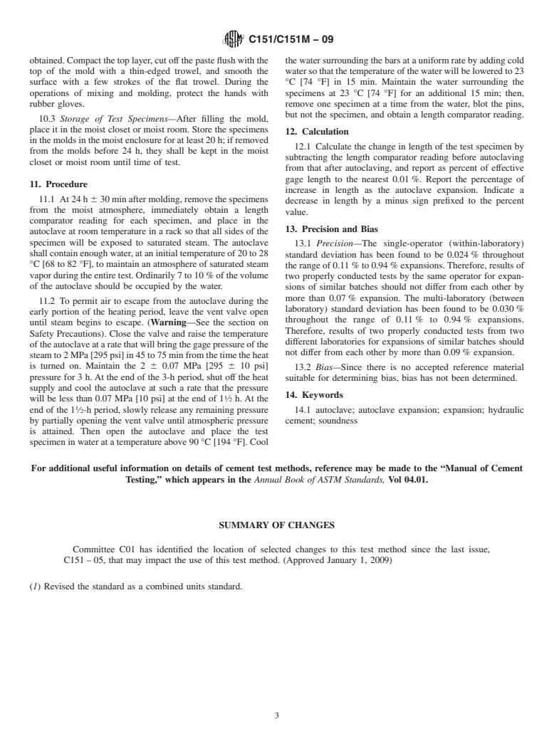 ASTM C151/C151M-09 - Standard Test Method for Autoclave Expansion of Hydraulic Cement