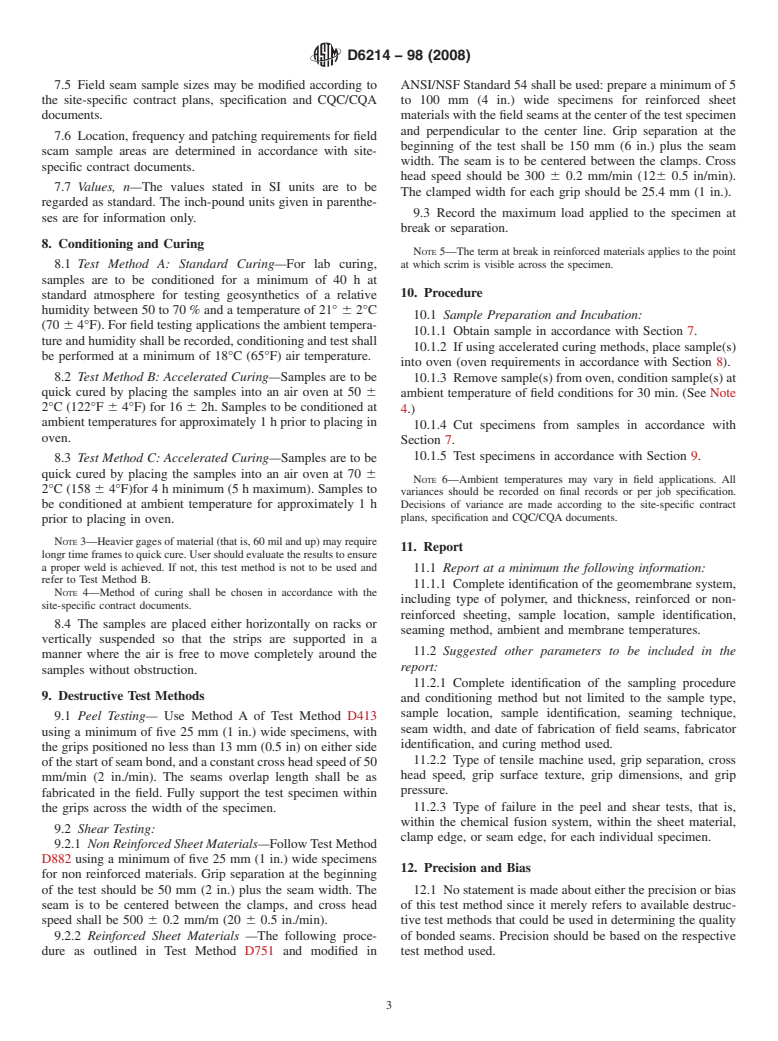 ASTM D6214-98(2008) - Standard Test Method for Determining the Integrity of Field Seams Used in Joining Geomembranes by Chemical Fusion Methods