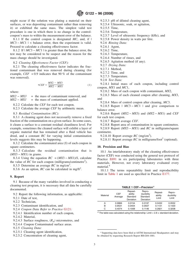 ASTM G122-96(2008) - Standard Test Method for Evaluating the Effectiveness of Cleaning Agents