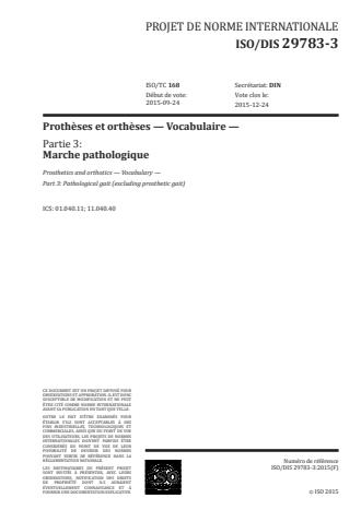 ISO 29783-3:2016 - Protheses et ortheses -- Vocabulaire