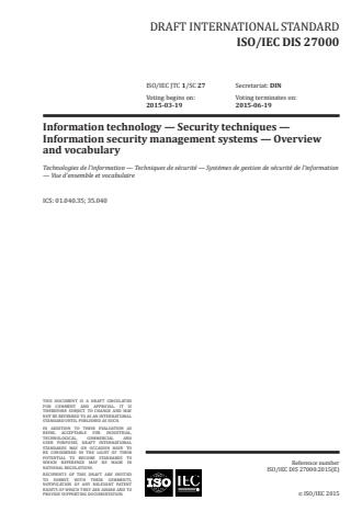 ISO/IEC 27000:2016 - Information technology -- Security techniques -- Information security management systems -- Overview and vocabulary