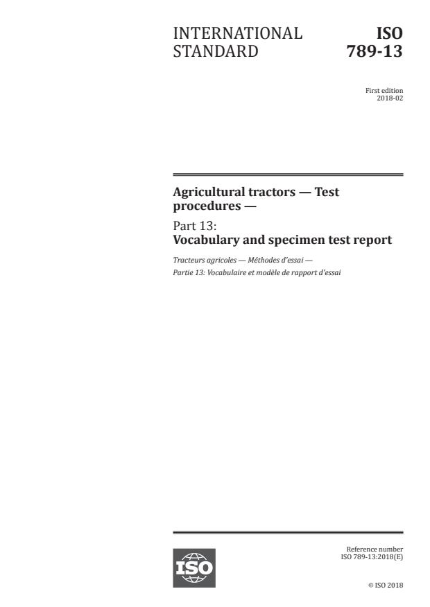 ISO 789-13:2018 - Agricultural tractors -- Test procedures