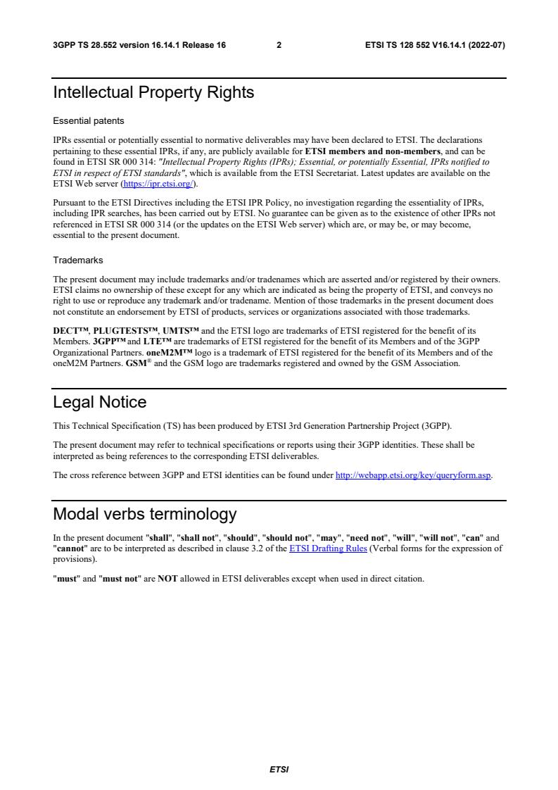 ETSI TS 128 552 V16.14.1 (2022-07) - 5G ; Management and orchestration; 5G performance measurements (3GPP TS 28.552 version 16.14.1 Release 16)