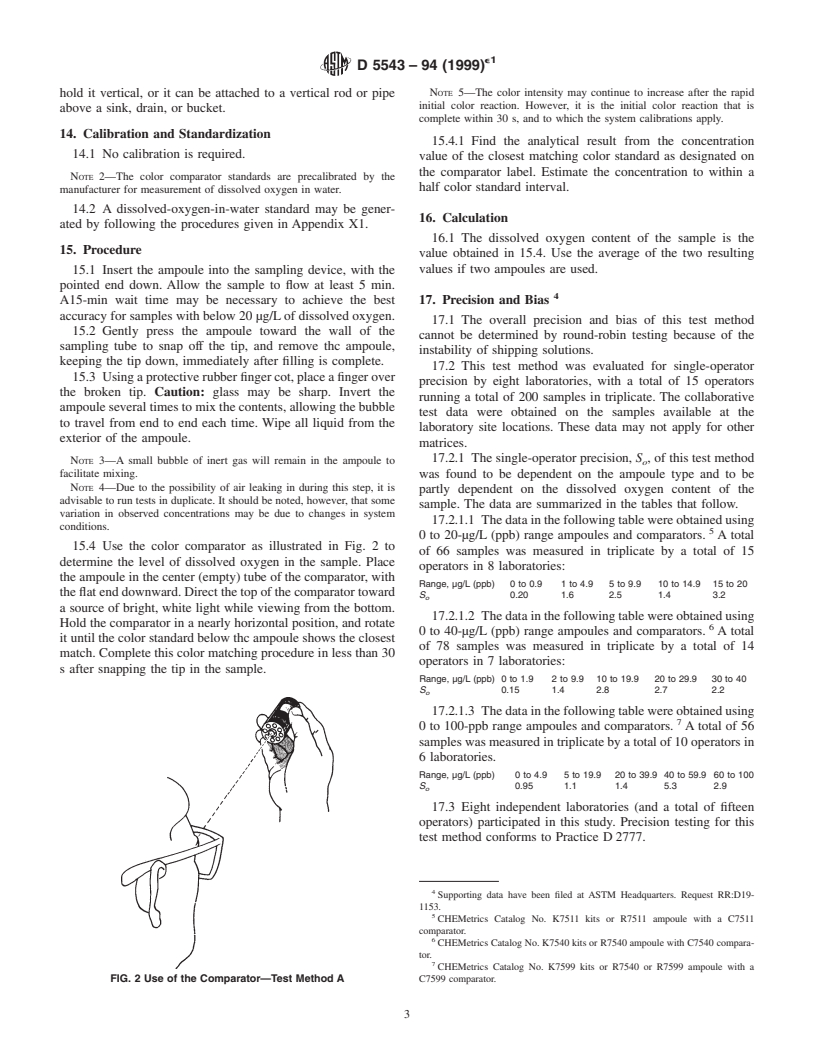 ASTM D5543-94(1999)e1 - Standard Test Methods for Low-Level Dissolved Oxygen in Water