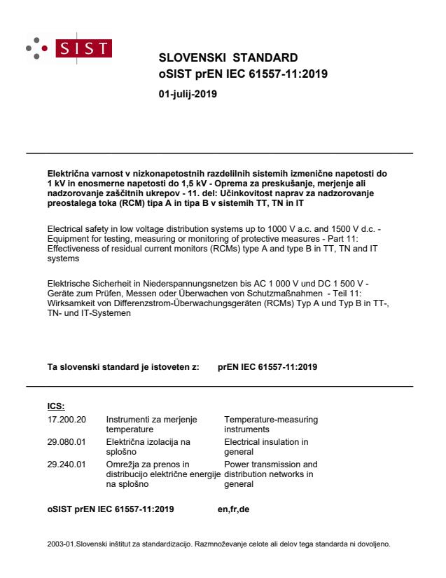 oSIST prEN IEC 61557-11:2019 - SIST naslovnica brez FR-naslova (predolgi naslovi, naslovnica se razširi na dve strani)