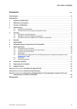 ISO 15681-2:2018 - Qualité de l'eau — Dosage des orthophosphates et du phosphore total par analyse en flux (FIA et CFA) — Partie 2: Méthode par analyse en flux continu (CFA)
Released:10/26/2018 - Page 3 preview