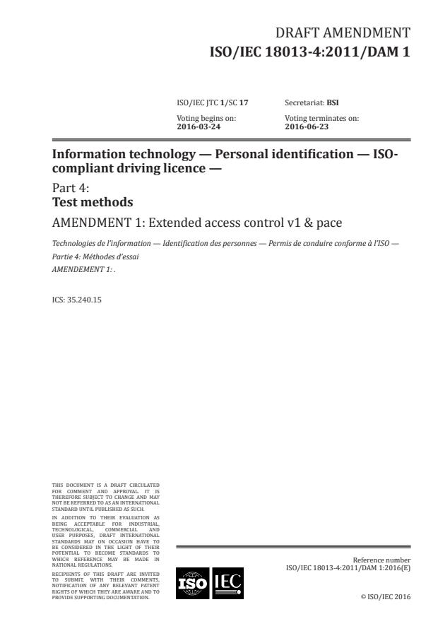 ISO/IEC 18013-4:2011/DAmd 1