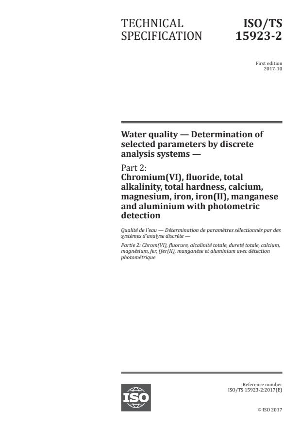 ISO/TS 15923-2:2017 - Water quality -- Determination of selected parameters by discrete analysis systems