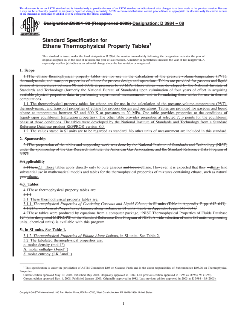 REDLINE ASTM D3984-08 - Standard Specification for Ethane Thermophysical Property Tables