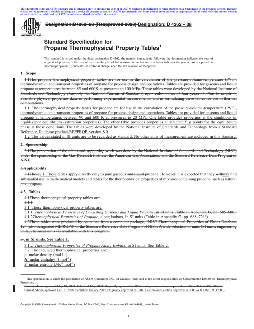 REDLINE ASTM D4362-08 - Standard Specification for Propane Thermophysical Property Tables