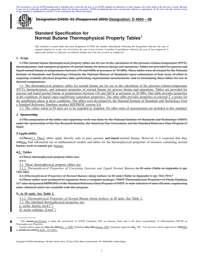 REDLINE ASTM D4650-08 - Standard Specification for Normal Butane Thermophysical Property Tables