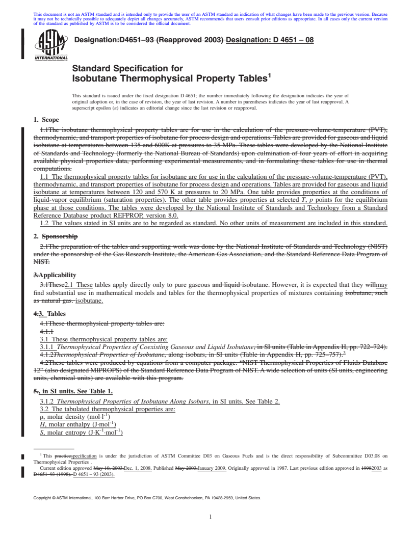 REDLINE ASTM D4651-08 - Standard Specification for Isobutane Thermophysical Property Tables