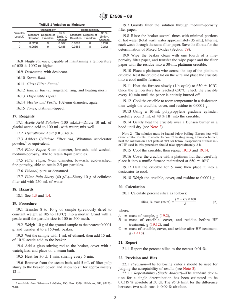 ASTM E1506-08 - Standard Test Methods for Analysis of Acid-Grade Calcium Fluoride (Fluorspar) (Withdrawn 2016)