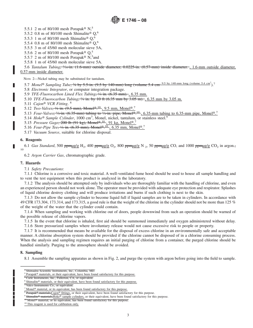 REDLINE ASTM E1746-08 - Standard Test Method for Sampling and Analysis of Liquid Chlorine for Gaseous Impurities