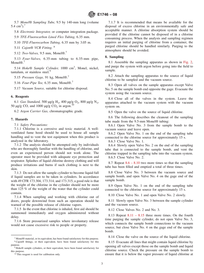 ASTM E1746-08 - Standard Test Method for Sampling and Analysis of Liquid Chlorine for Gaseous Impurities