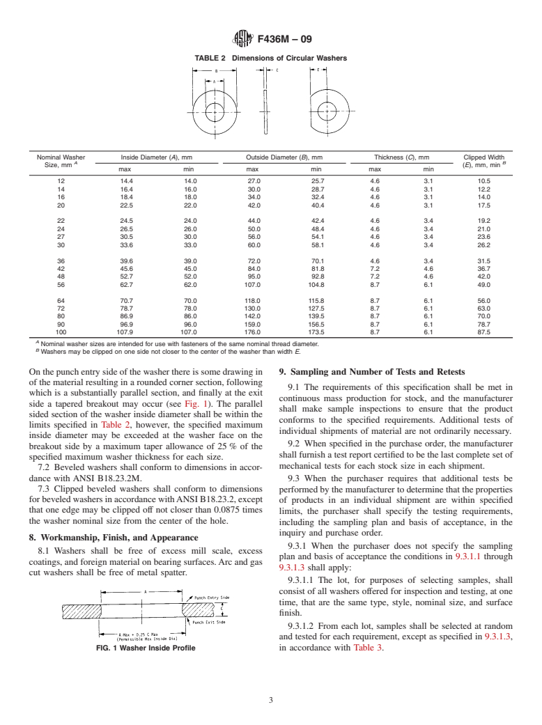 ASTM F436M-09 - Standard Specification for Hardened Steel Washers [Metric]