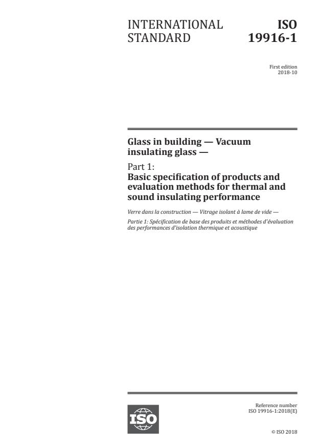 ISO 19916-1:2018 - Glass in building -- Vacuum insulating glass