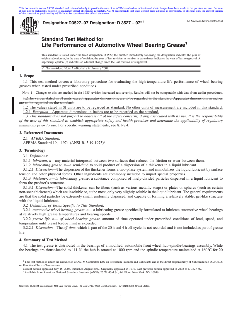 REDLINE ASTM D3527-07e1 - Standard Test Method for Life Performance of Automotive Wheel Bearing Grease