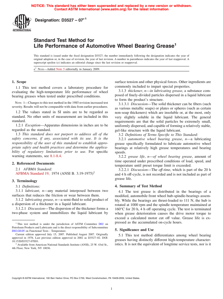 ASTM D3527-07e1 - Standard Test Method for Life Performance of Automotive Wheel Bearing Grease