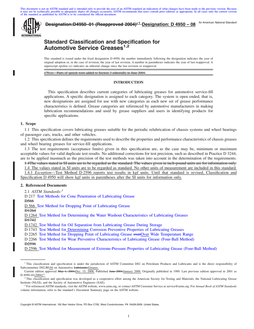 REDLINE ASTM D4950-08 - Standard Classification and Specification of Automotive Service Greases