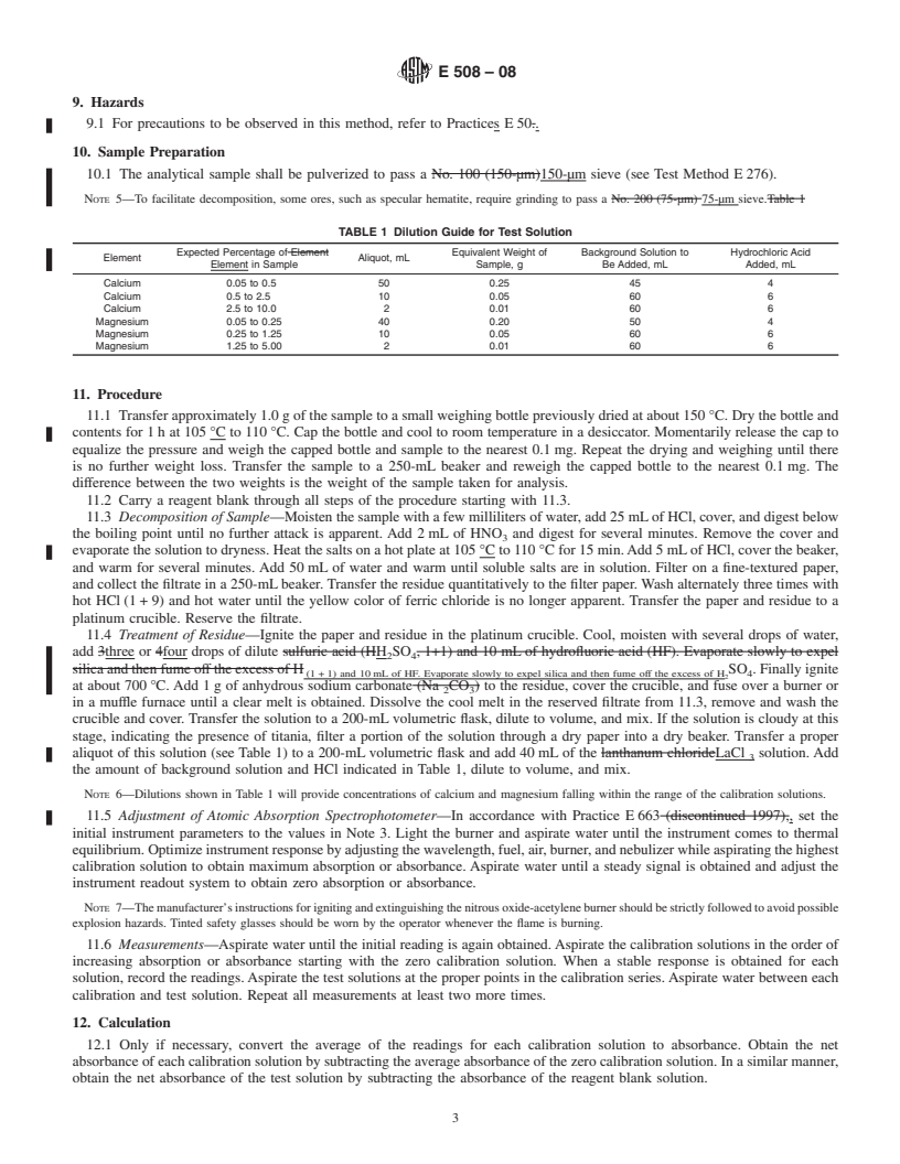 REDLINE ASTM E508-08 - Standard Test Method for  Analysis of Calcium and Magnesium in Iron Ores by Flame Atomic Absorption Spectrometry