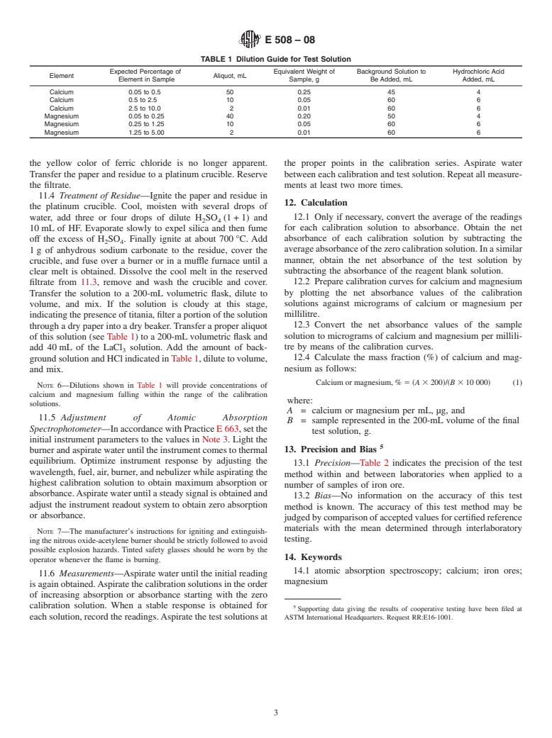 ASTM E508-08 - Standard Test Method for  Analysis of Calcium and Magnesium in Iron Ores by Flame Atomic Absorption Spectrometry