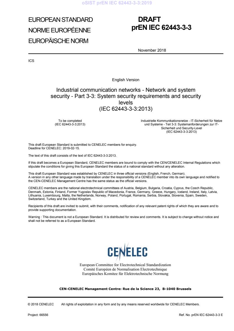 prEN IEC 62443-3-3:2019 - BARVE