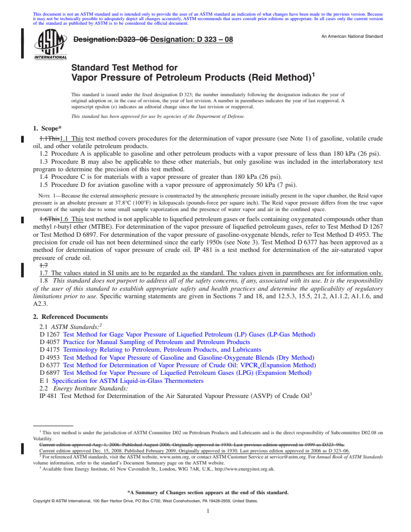 REDLINE ASTM D323-08 - Standard Test Method for Vapor Pressure of Petroleum Products (Reid Method)