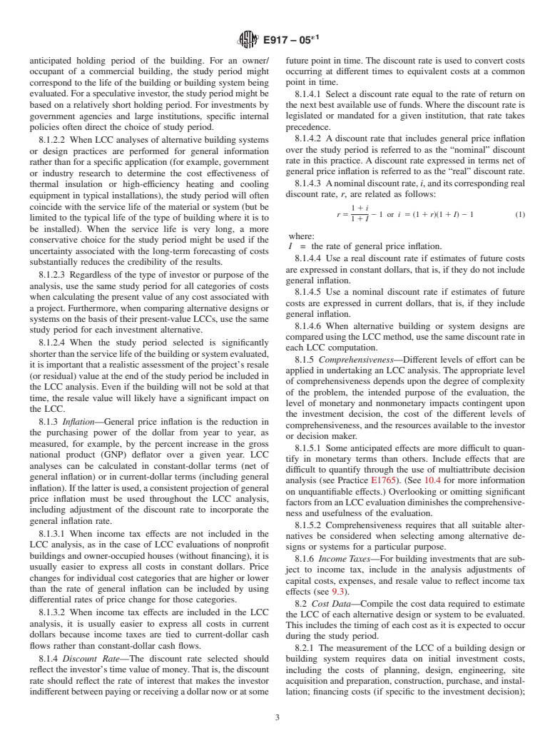 ASTM E917-05e1 - Standard Practice for Measuring Life-Cycle Costs of Buildings and Building Systems