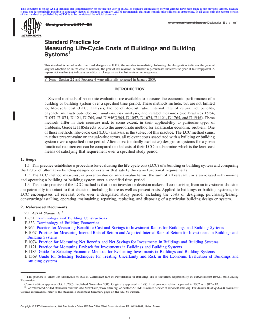 REDLINE ASTM E917-05e1 - Standard Practice for Measuring Life-Cycle Costs of Buildings and Building Systems