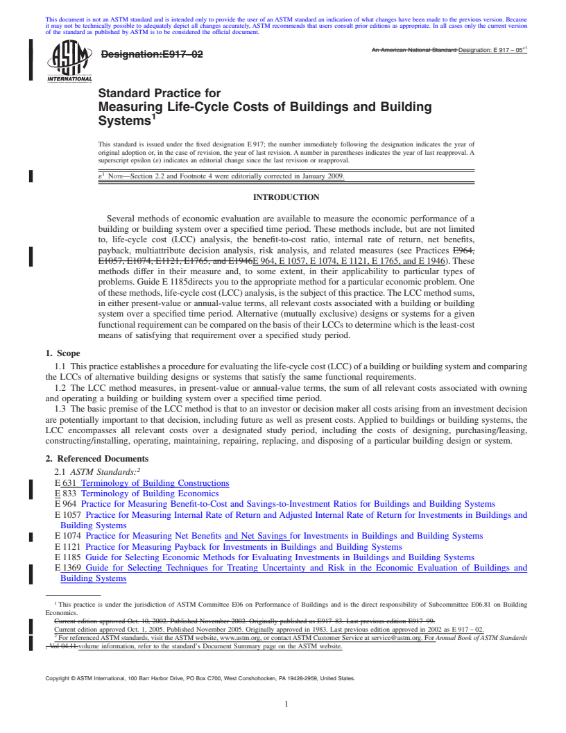 REDLINE ASTM E917-05e1 - Standard Practice for Measuring Life-Cycle Costs of Buildings and Building Systems