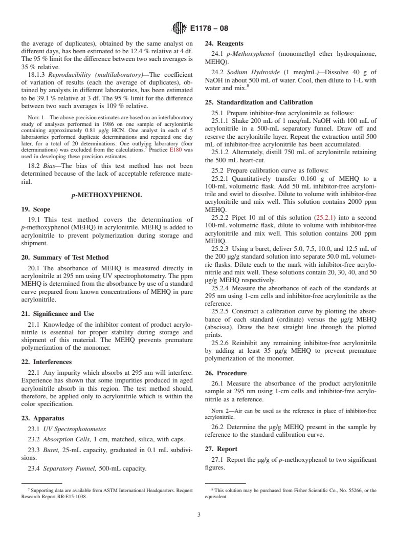 ASTM E1178-08 - Standard Test Methods for Analysis of Acrylonitrile (Withdrawn 2016)