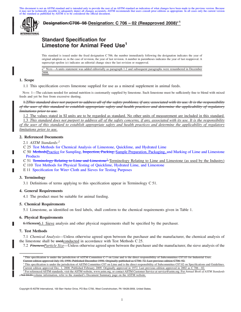 REDLINE ASTM C706-02(2008)e1 - Standard Specification for Limestone for Animal Feed Use