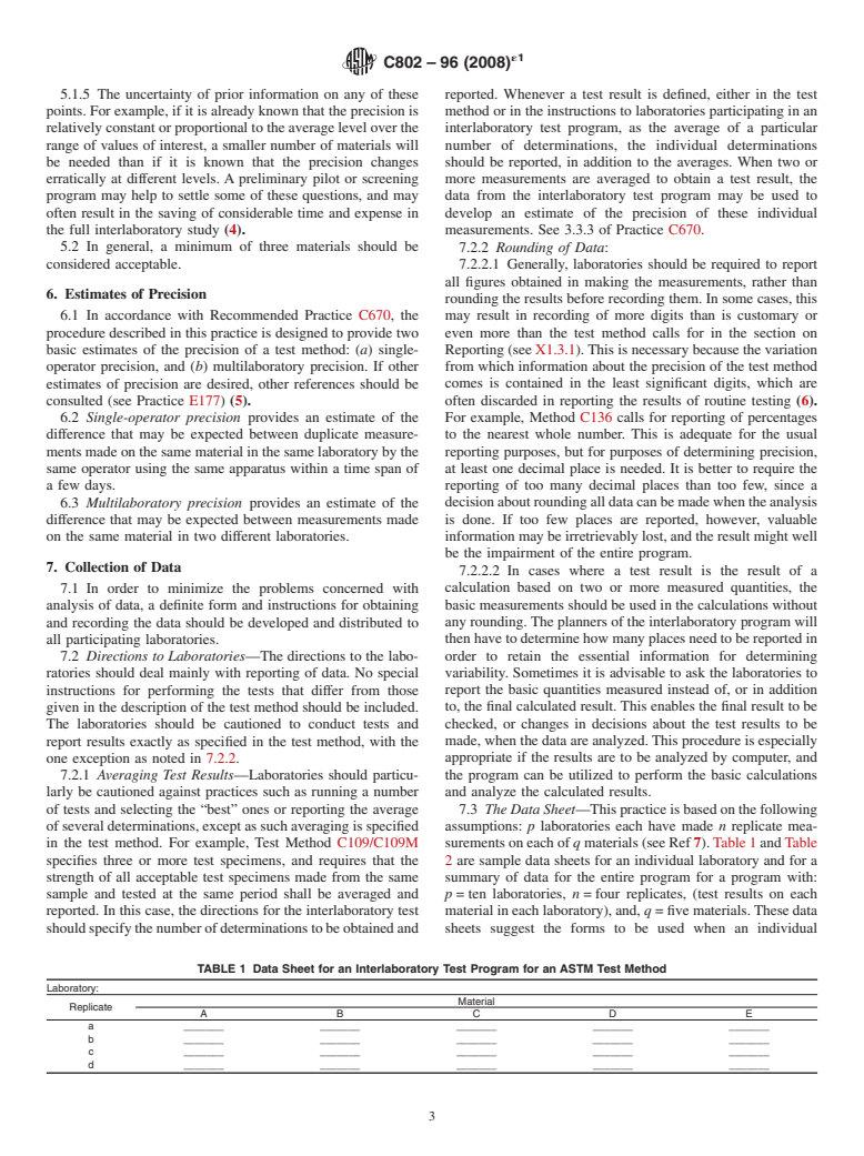 ASTM C802-96(2008)e1 - Standard Practice for Conducting an Interlaboratory Test Program to Determine the Precision of Test Methods for Construction Materials