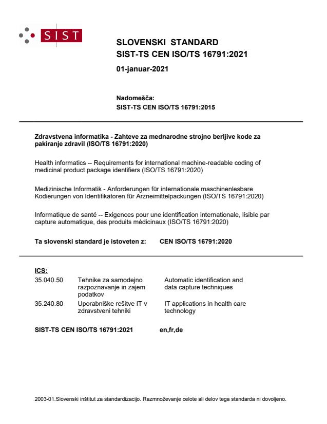TS CEN ISO/TS 16791:2021 - BARVE