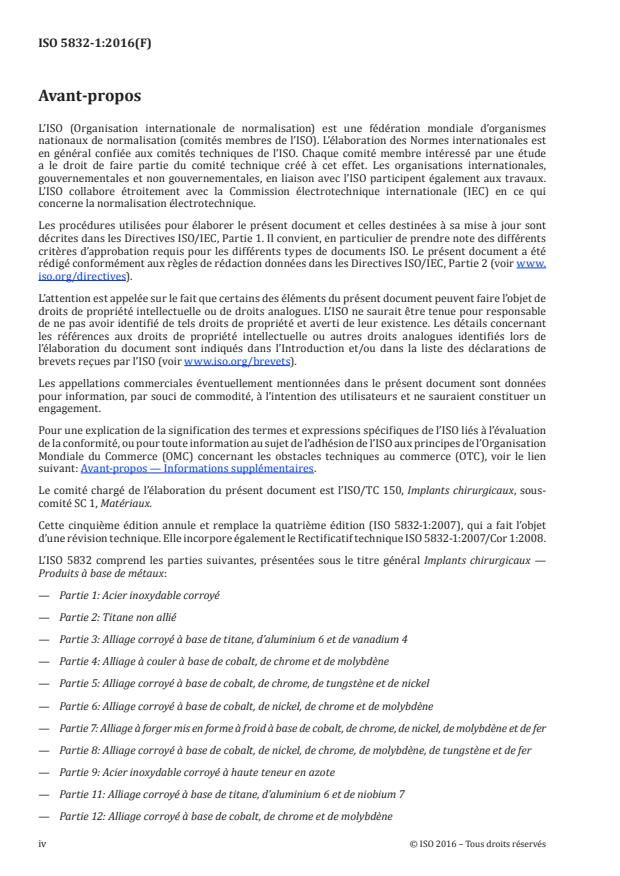 ISO 5832-1:2016 ISO 5832-1:2016 - Implants chirurgicaux -- Produits à base de métaux - Page 4 preview