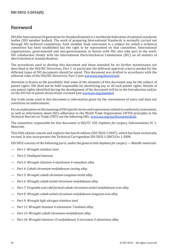 ISO 5832-1:2016 ISO 5832-1:2016 - Implants for surgery -- Metallic materials - Page 4 preview