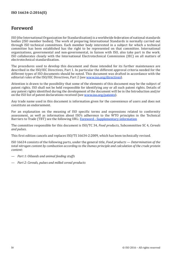 ISO 16634-2:2016 ISO 16634-2:2016 - Food products -- Determination of the total nitrogen content by combustion according to the Dumas principle and calculation of the crude protein content - Page 4 preview